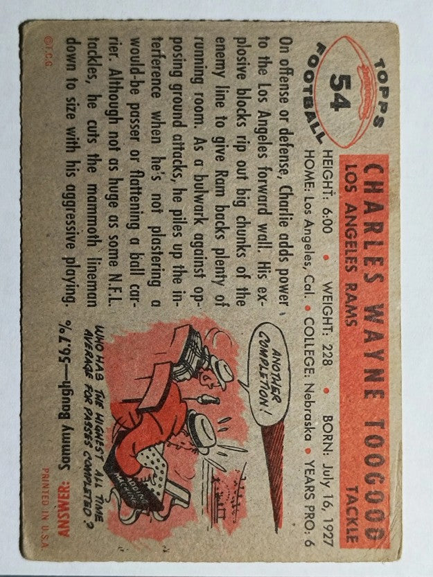 1956 Topps #54 Charley Toogood (VG)