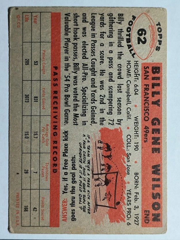 1956 Topps #62 Billy Wilson (VG)