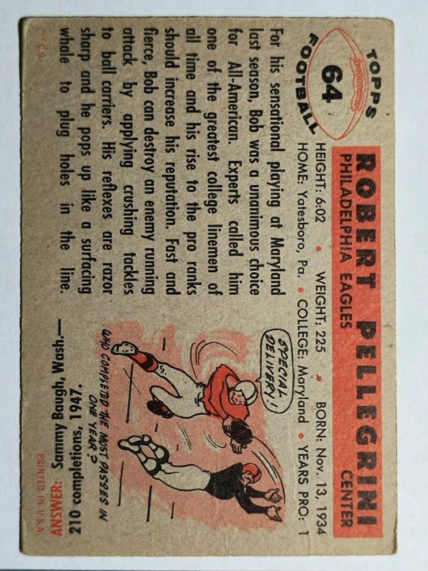 1956 Topps #64 Bob Pellegrini RC (VG)