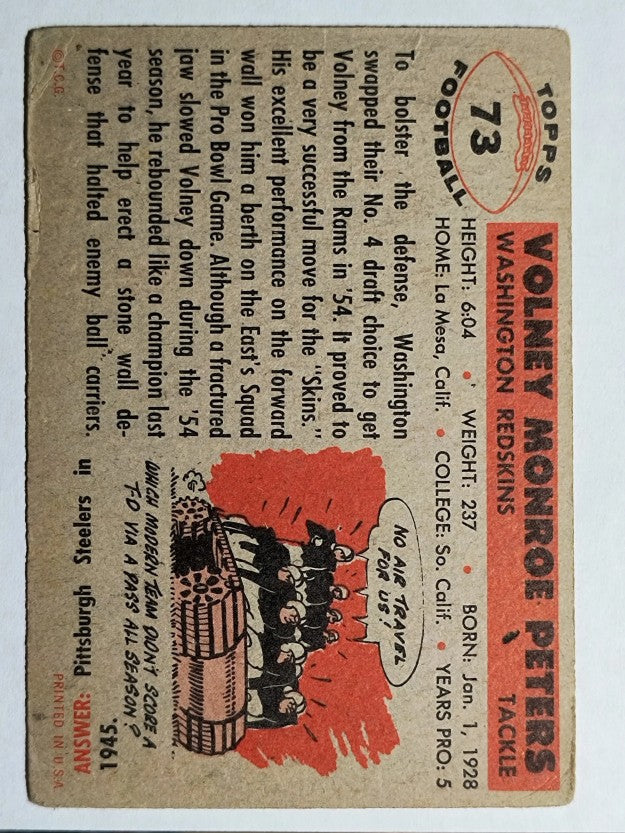 1956 Topps #73 Volney Peters SP (VG)
