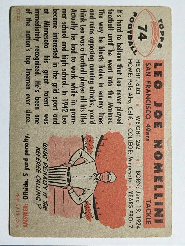1956 Topps #74 Leo Nomellini (GOOD)