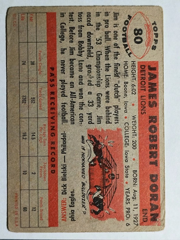 1956 Topps #80 Jim Doran RC (GOOD)