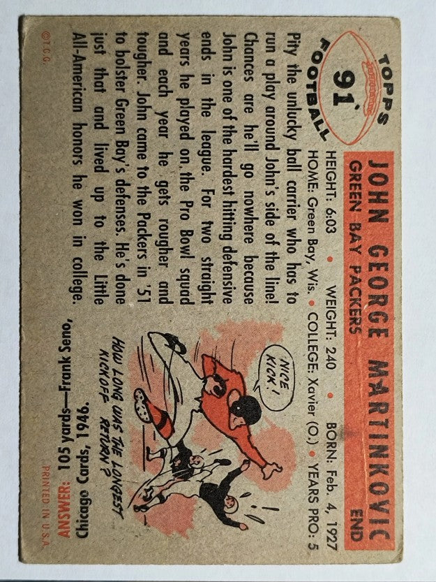 1956 Topps #91 John Martinkovic (VG)