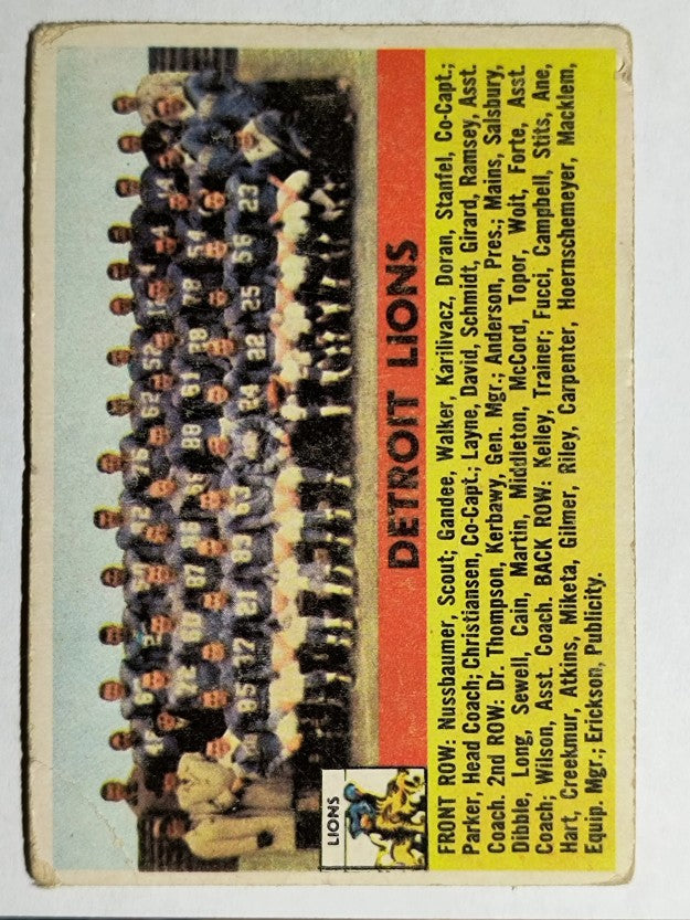 1956 Topps #92 Detroit Lions (VG)