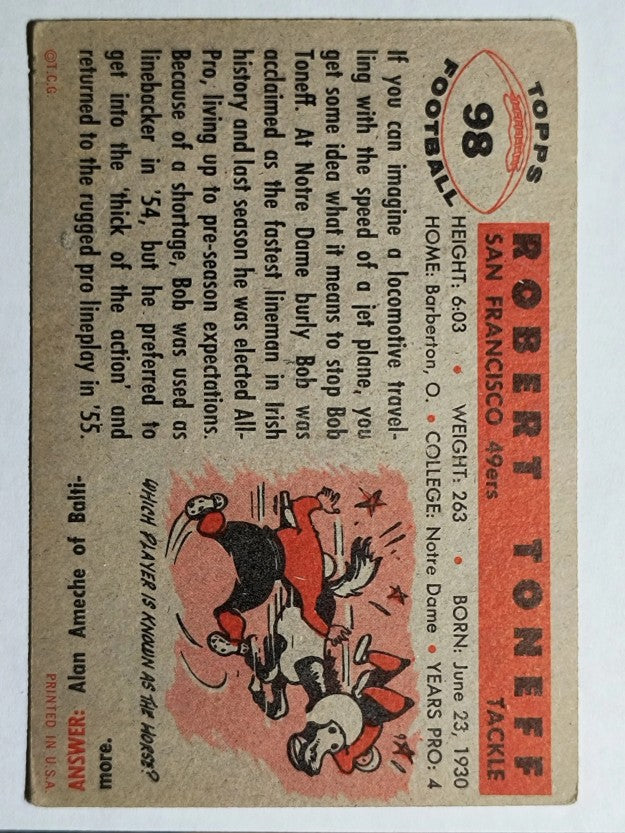 1956 Topps #98 Bob Toneff (VG)