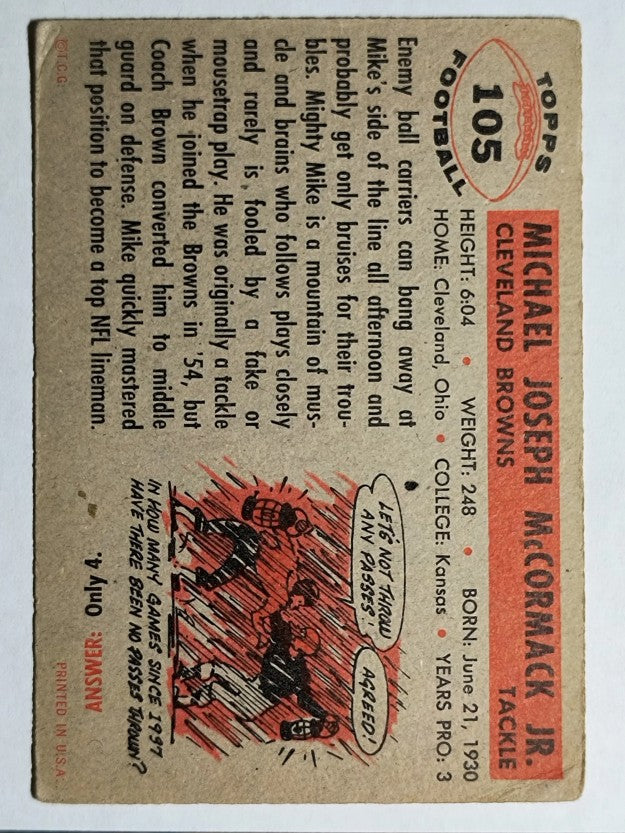 1956 Topps #105 Mike McCormack (VG)
