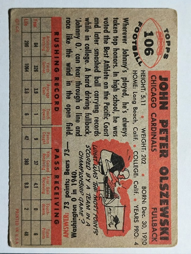 1956 Topps #106 John Olszewski SP (VG)