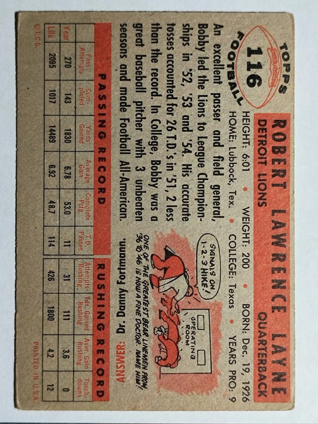 1956 Topps #116 Bobby Layne (VG)