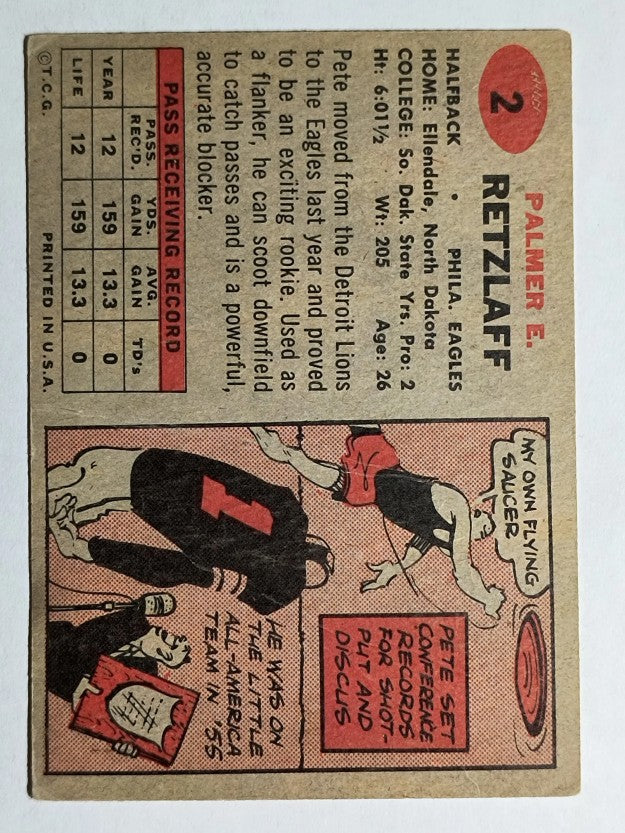 1957 Topps #2 Pete Retzlaff RC (VG)
