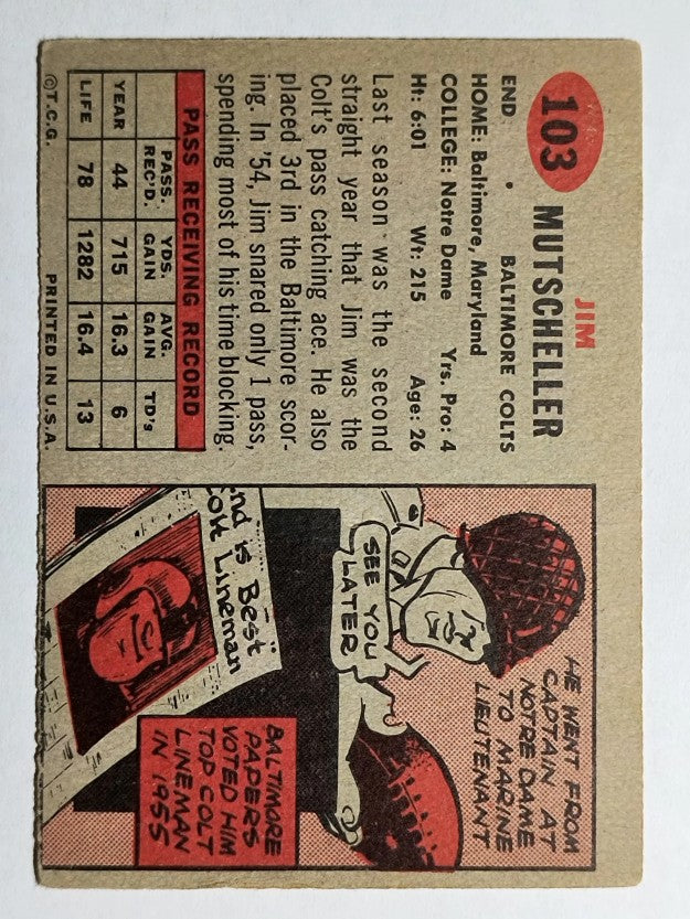 1957 Topps #103 Jim Mutscheller (VG)