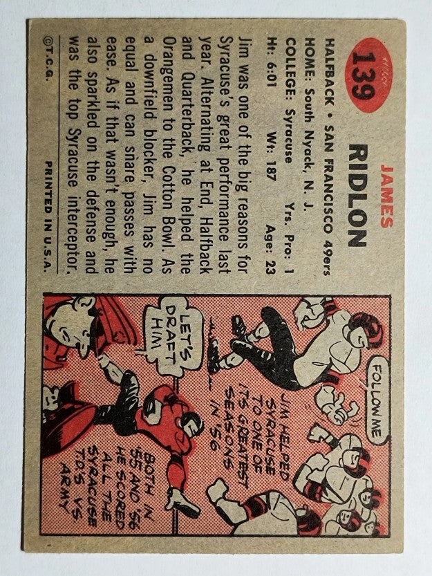 1957 Topps #139 Jim Ridlon RC (EXMT)