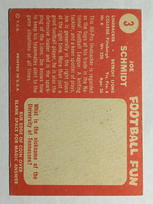 1958 Topps #3 Joe Schmidt (EX)