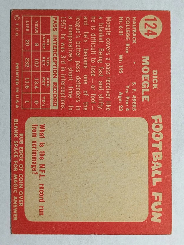 1958 Topps #124 Dick Moegle (VGEX)