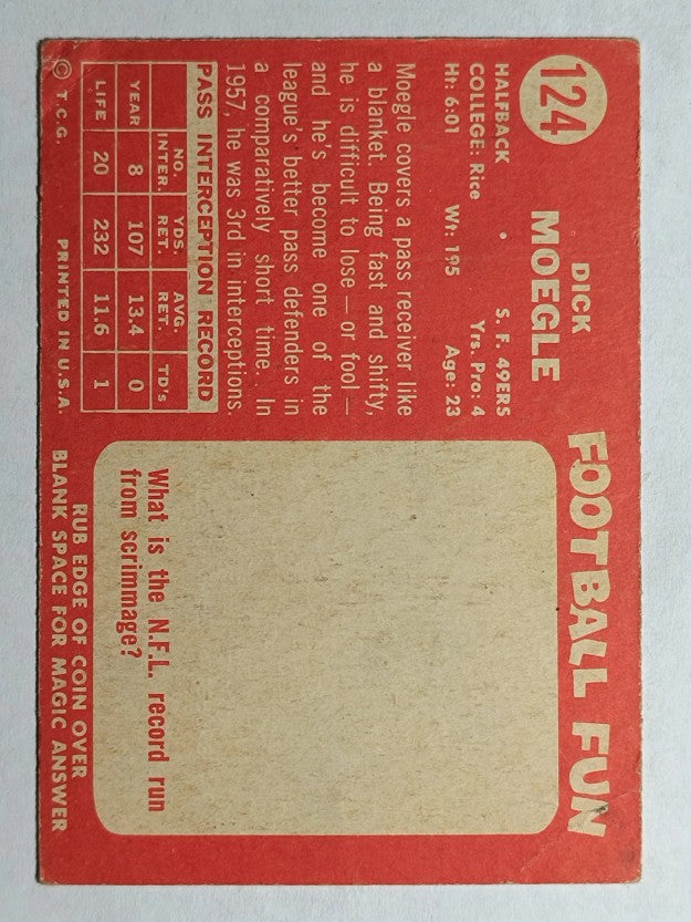 1958 Topps #124 Dick Moegle (VG)