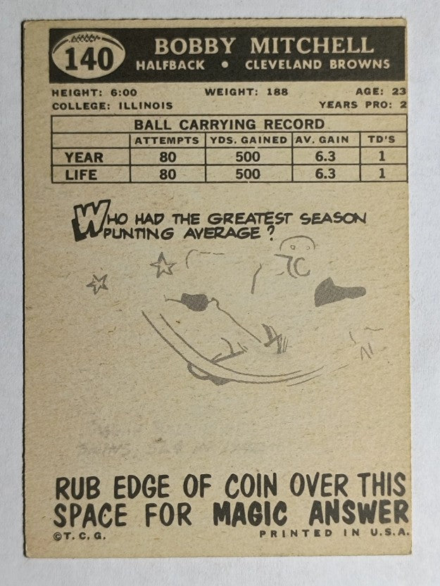 1959 Topps #140 Bobby Mitchell RC (VGEX)