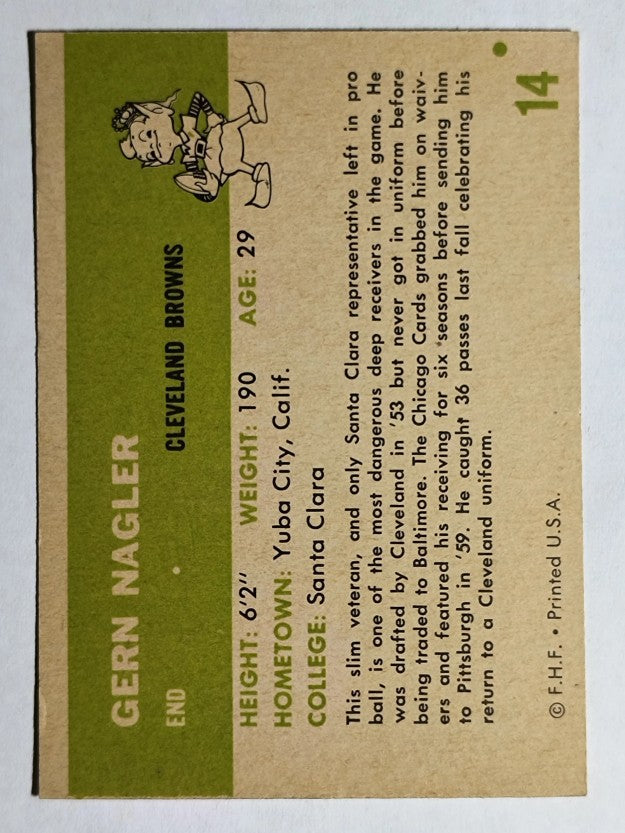 1961 Fleer #14 Gern Nagler (EXMT)