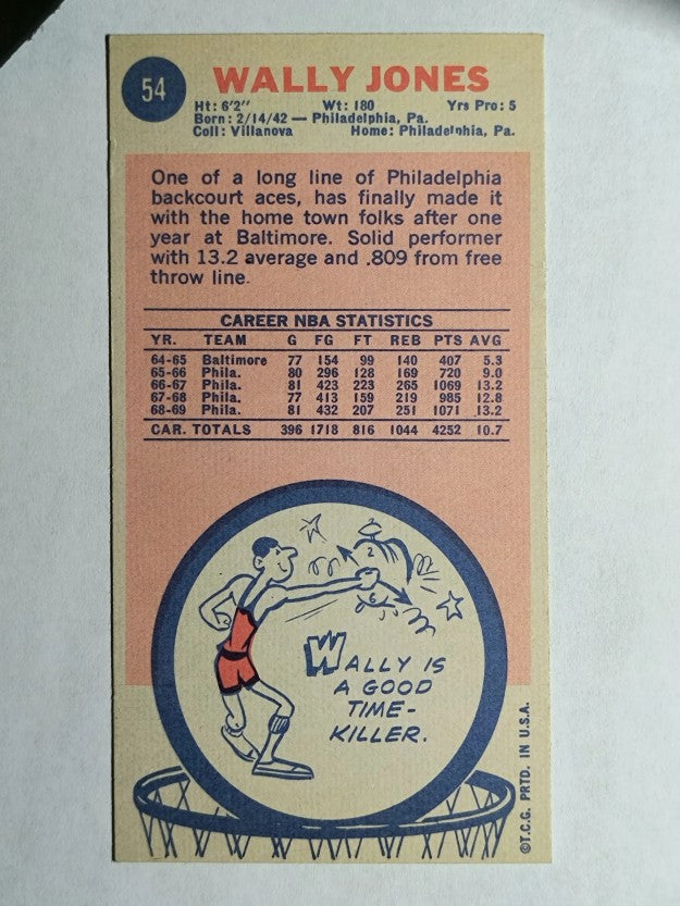 1969-70 Topps #54 Wally Jones RC (NMMT)