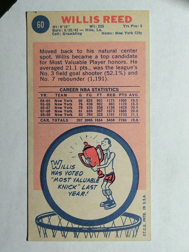 1969-70 Topps #60 Willis Reed RC (EXMT)