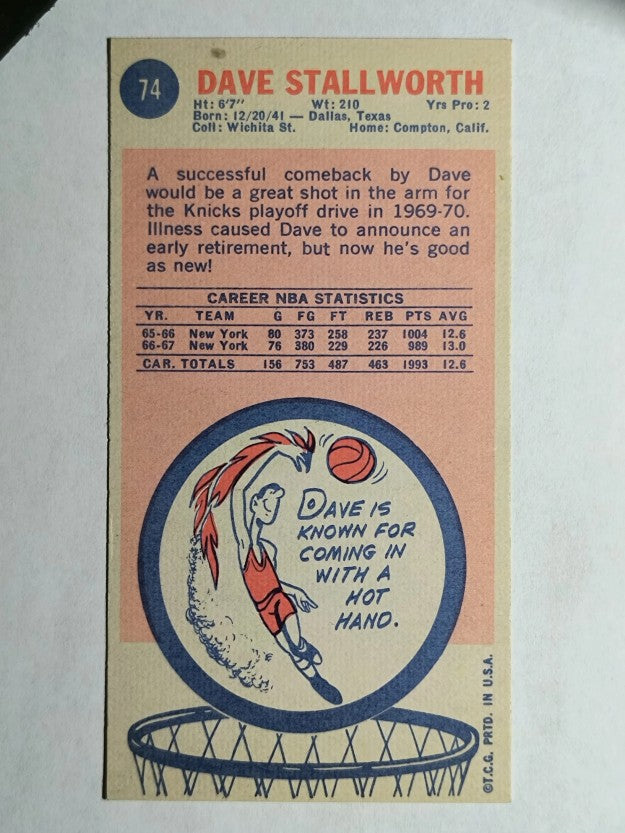 1969-70 Topps #74 Dave Stallworth RC (NM)
