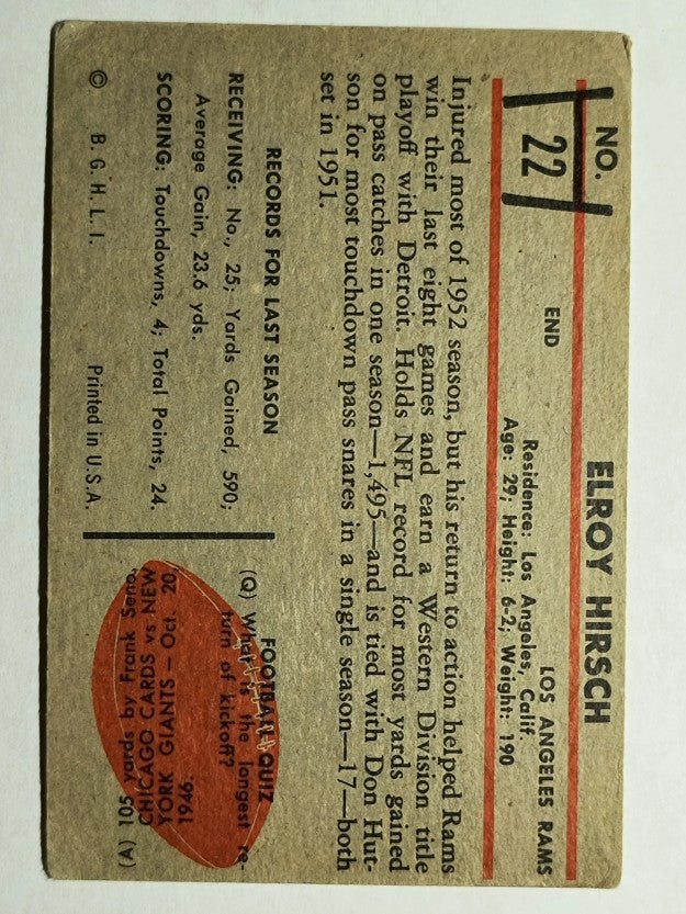 1953 Bowman #22 Elroy Hirsch (VG)
