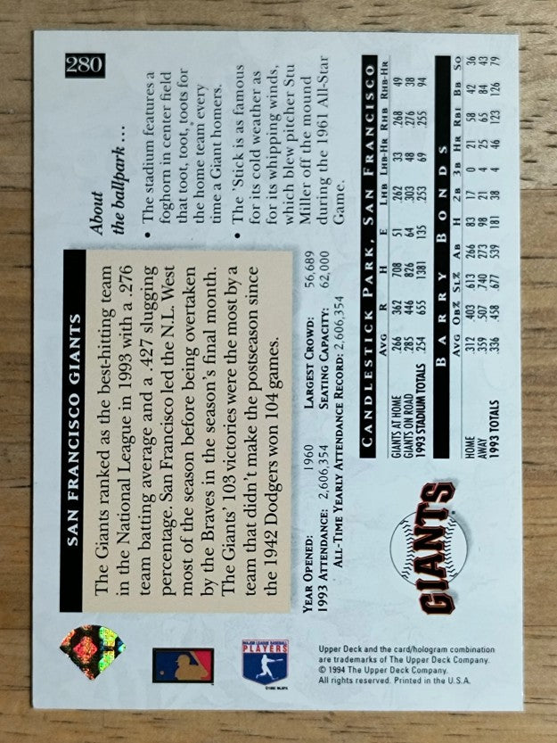 1994 Upper Deck #280 Barry Bonds HFA