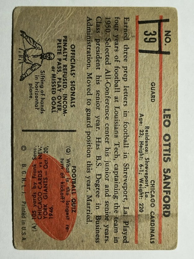 1953 Bowman #39 Leo Sanford SP RC (GOOD)