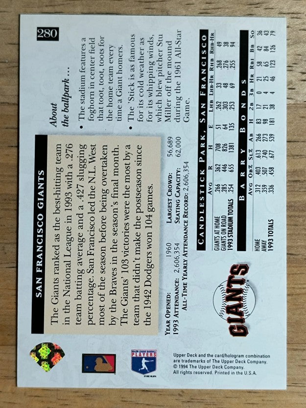 1994 Upper Deck #280 Barry Bonds HFA