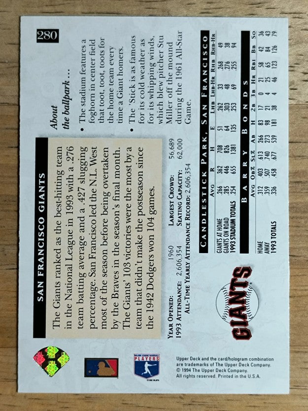 1994 Upper Deck #280 Barry Bonds HFA