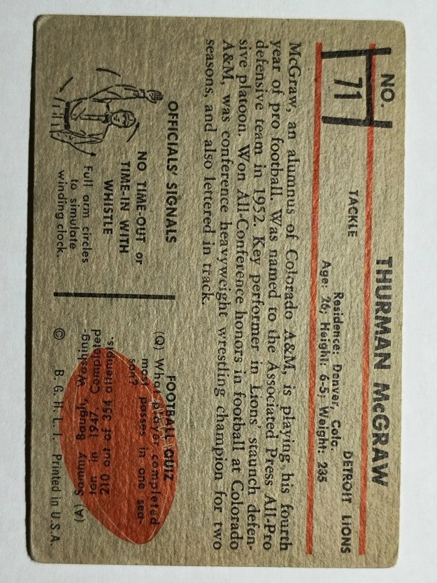 1953 Bowman #71 Thurman McGraw (VG)