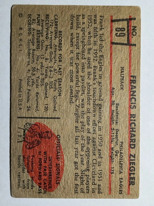 1953 Bowman #89 Frank Ziegler (VG)