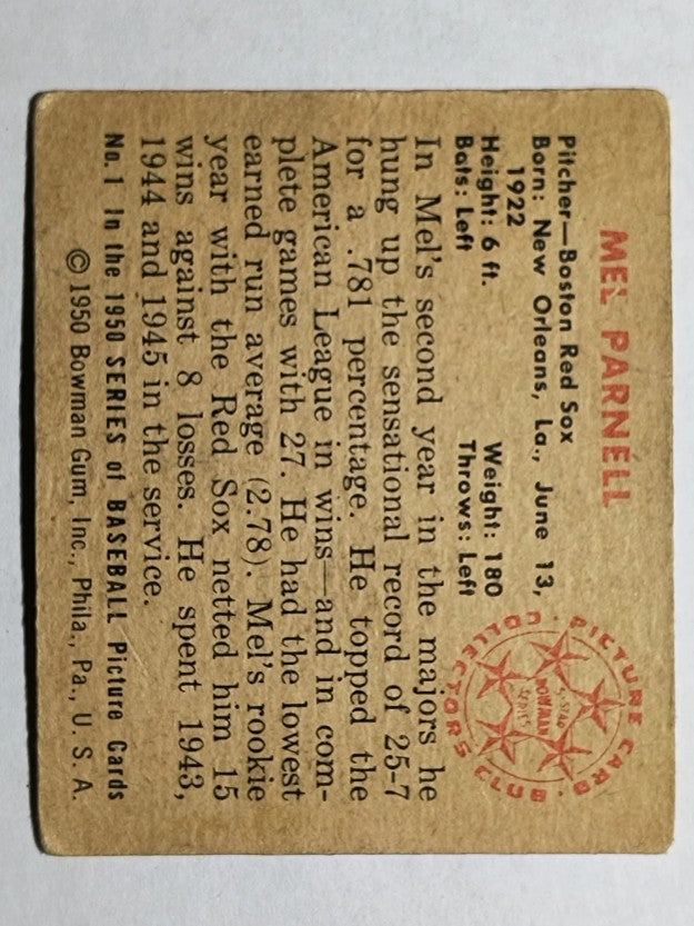 1950 Bowman #1 Mel Parnell RC (VG)