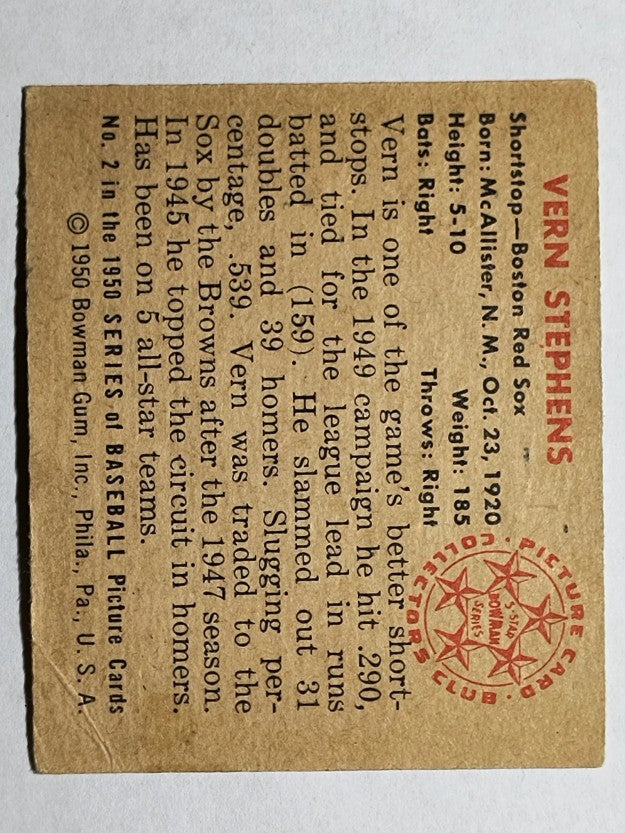 1950 Bowman #2 Vern Stephens (VG)