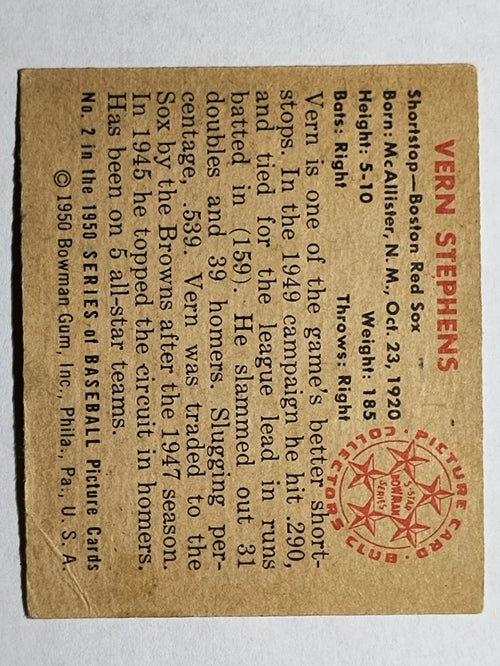 1950 Bowman #2 Vern Stephens (VG)