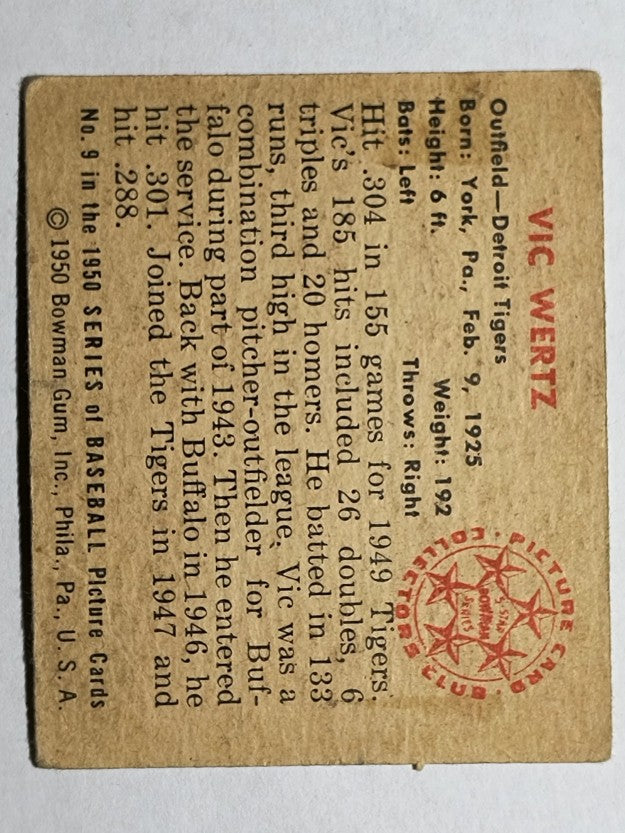 1950 Bowman #9 Vic Wertz (VGEX)