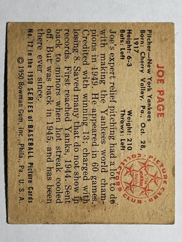 1950 Bowman #12 Joe Page (EX)