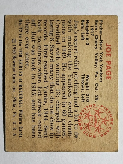 1950 Bowman #12 Joe Page (EX)