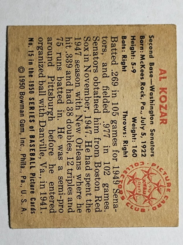 1950 Bowman #15 Al Kozar (EX)