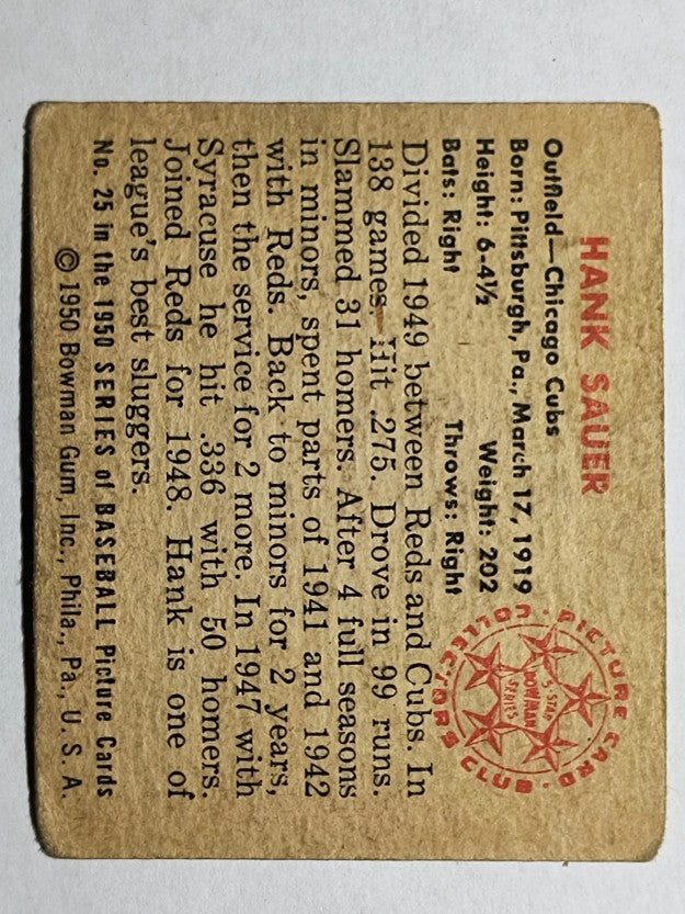 1950 Bowman #25 Hank Sauer (VG)