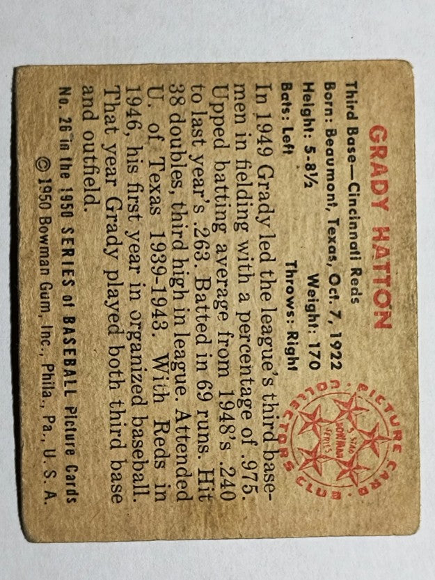 1950 Bowman #26 Grady Hatton (VG)