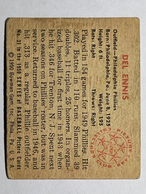 1950 Bowman #31 Del Ennis (VG)