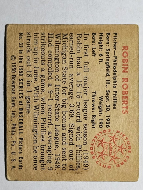1950 Bowman #32 Robin Roberts (VG)