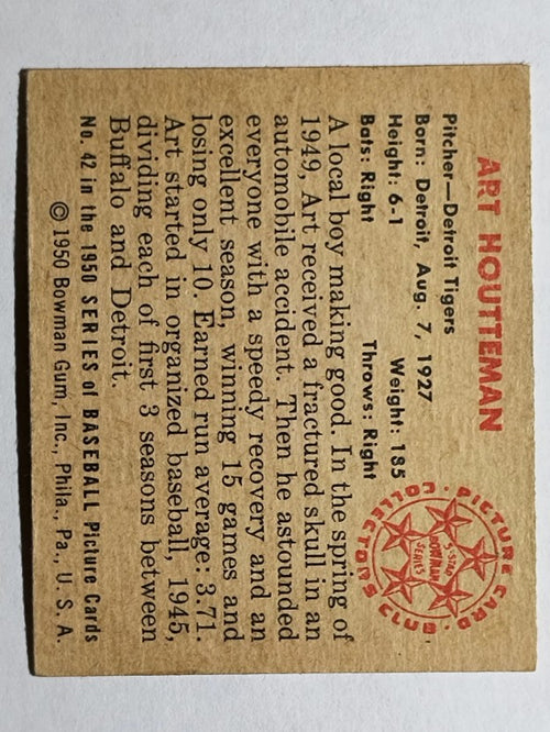 1950 Bowman #42 Art Houtteman RC (EX)