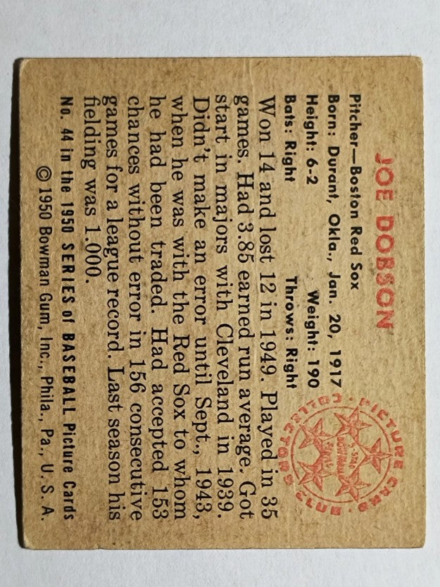 1950 Bowman #44 Joe Dobson (VGEX)