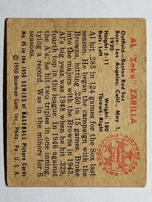 1950 Bowman #45 Al Zarilla (VG)