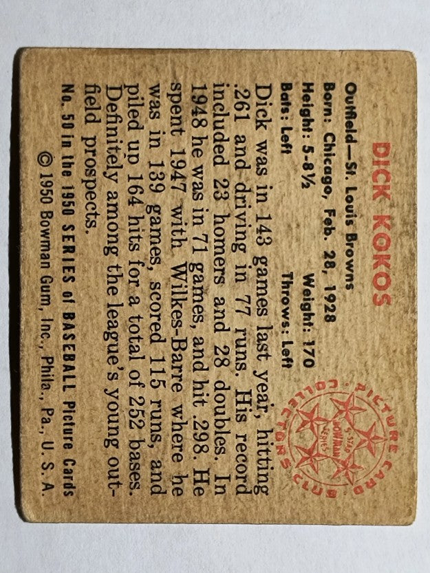 1950 Bowman #50 Dick Kokos (VG)