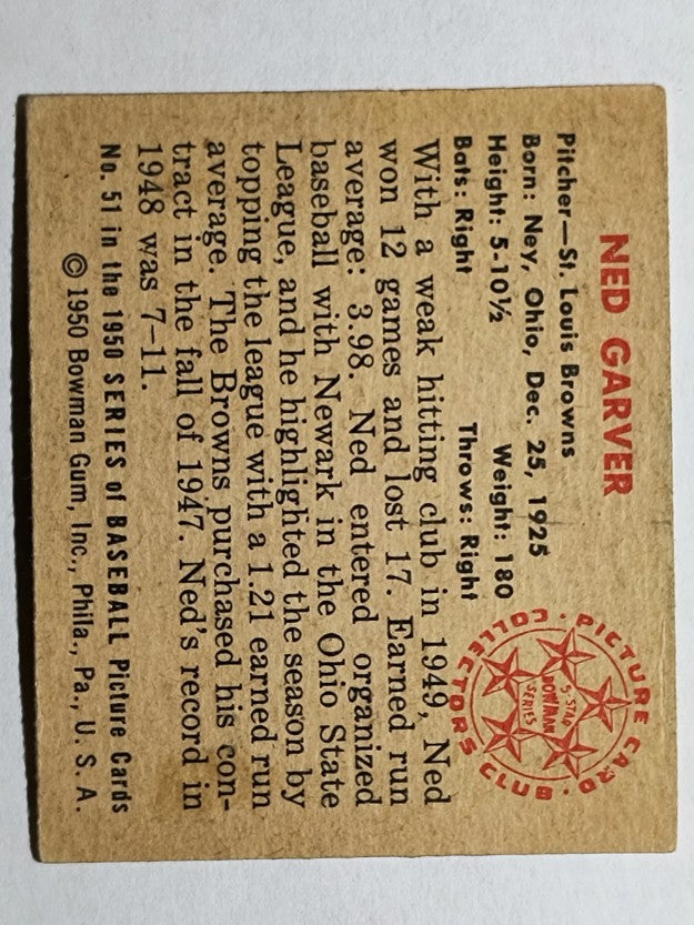 1950 Bowman #51 Ned Garver (EX)