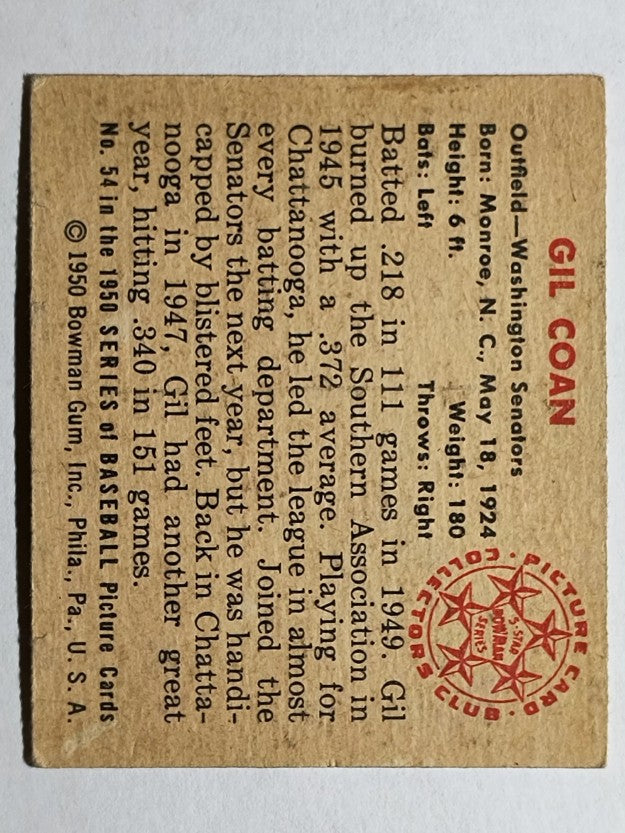 1950 Bowman #54 Gil Coan (VGEX)