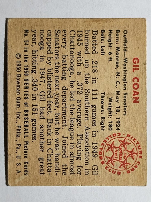 1950 Bowman #54 Gil Coan (VGEX)