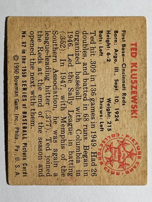 1950 Bowman #62 Ted Kluszewski (VGEX)
