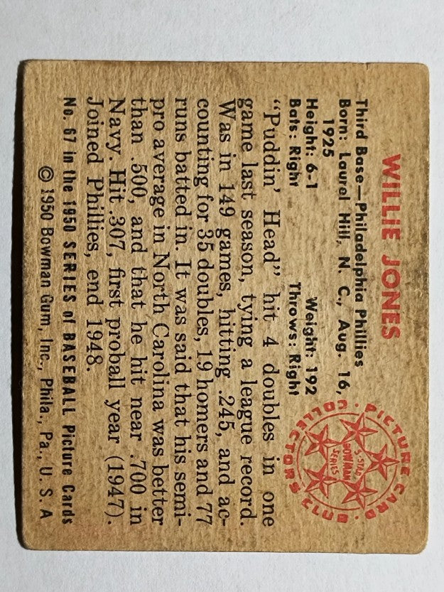1950 Bowman #67 Willie Jones (VG)